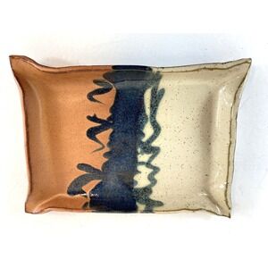 Studio Pottery Hand Thrown Brutalist Stone Plate Tray Multicolor Signed 11" x 8"